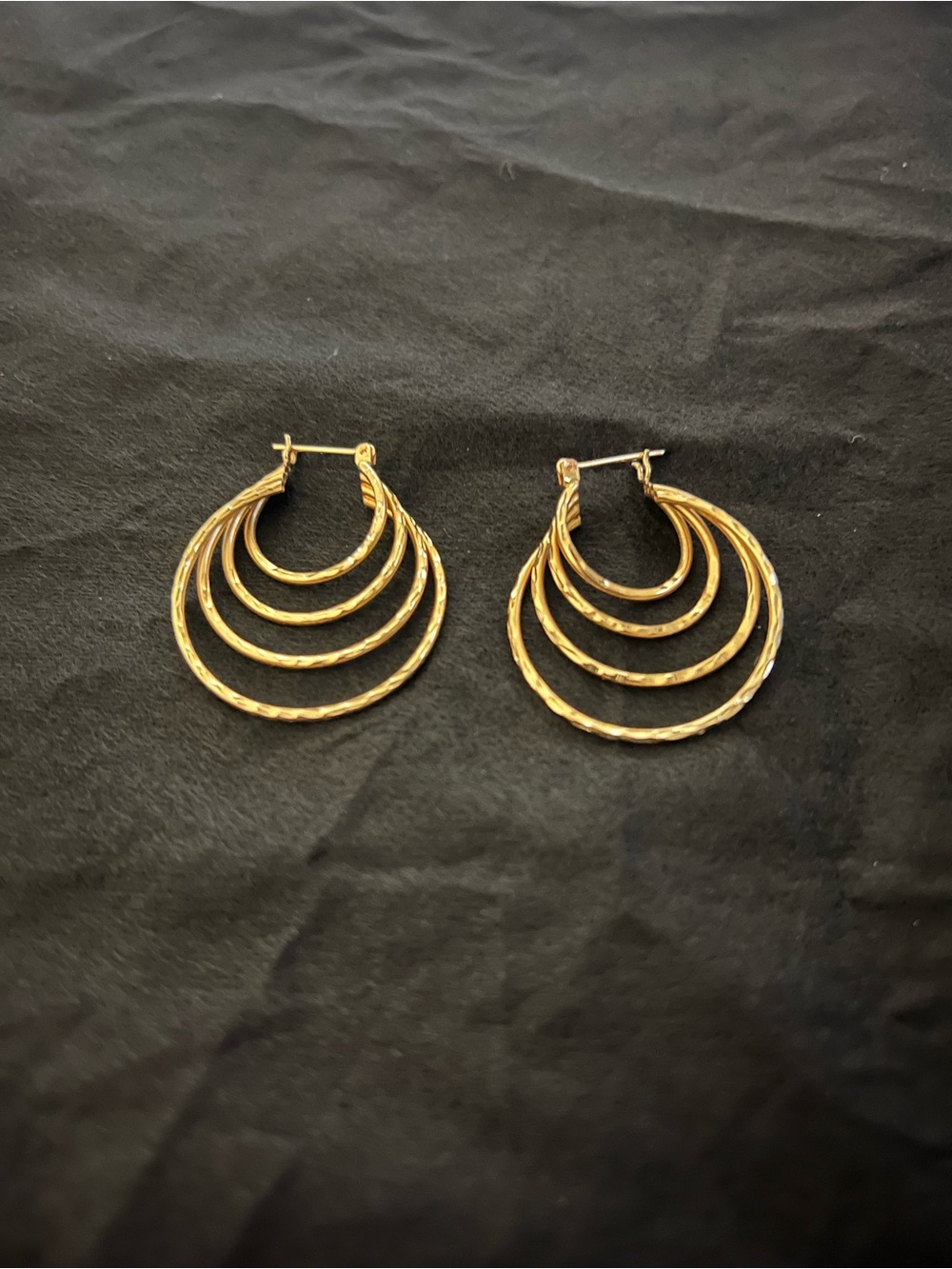 14k Yellow Gold Quad Hoop Diamond Cut Earrings 4.1 Grams